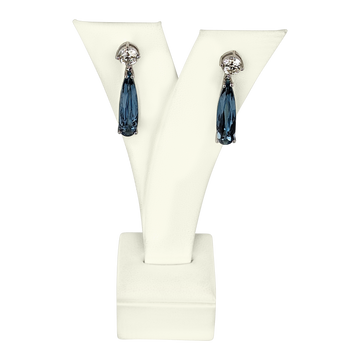 14K White Gold Aquamarine & Diamond Earrings – 4.85 CT Aquamarine, 1.42 CT SI1 Accent Diamonds