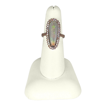 3.36 CT Opal & Diamond Ring in 14K Rose Gold – 34 Round Diamonds, 0.60 CT Total