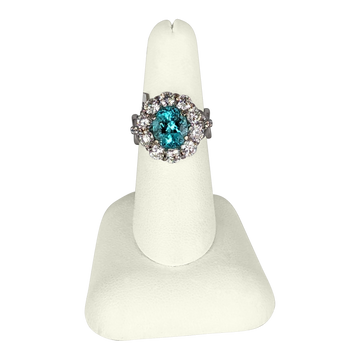 3.52 CT Paraiba Ring in 14K White Gold – 10 Diamonds, 2.61 CT VS2 G Clarity