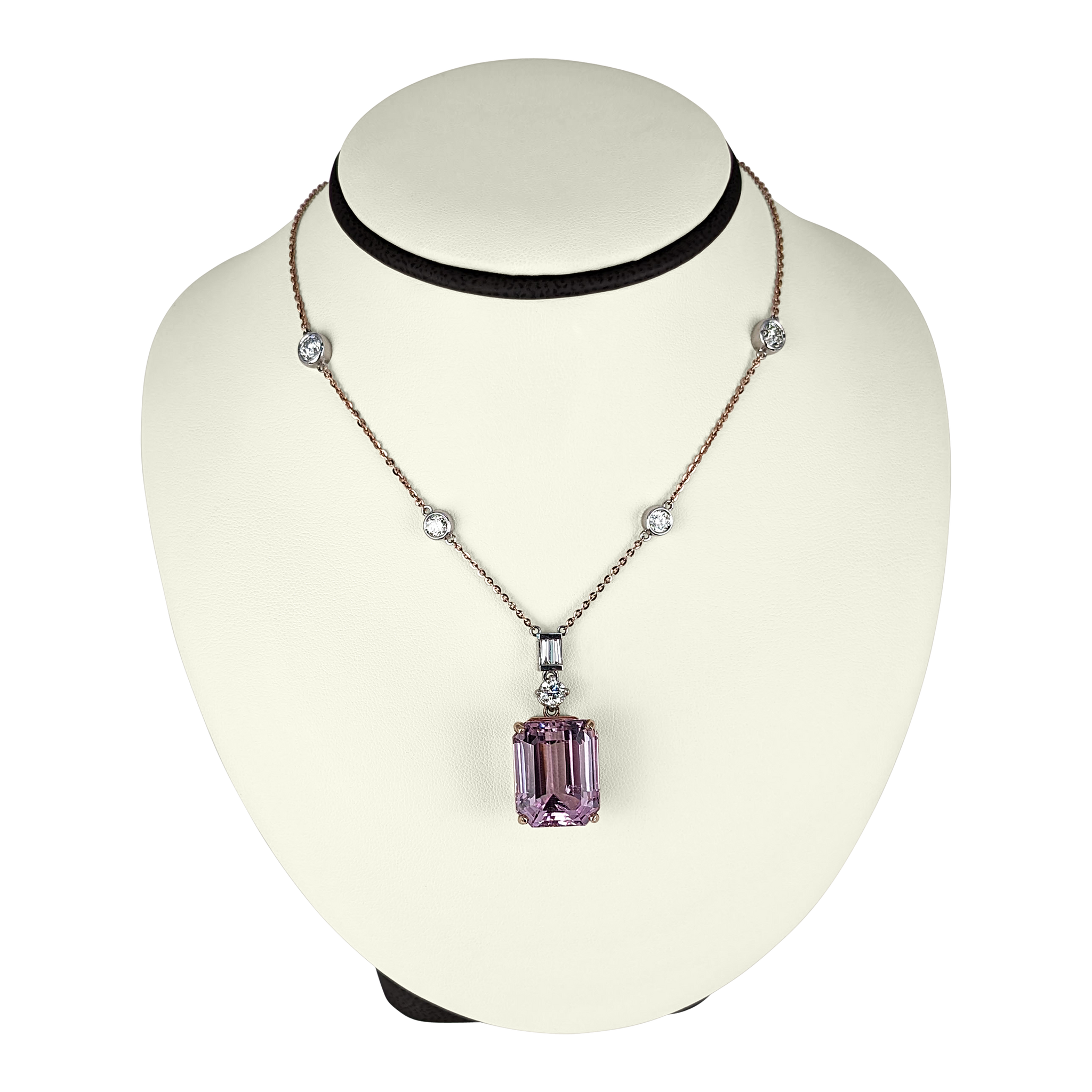 14K Rose Gold Kunzite & Aquamarine Necklace – 36.1 Carat Total Weight
