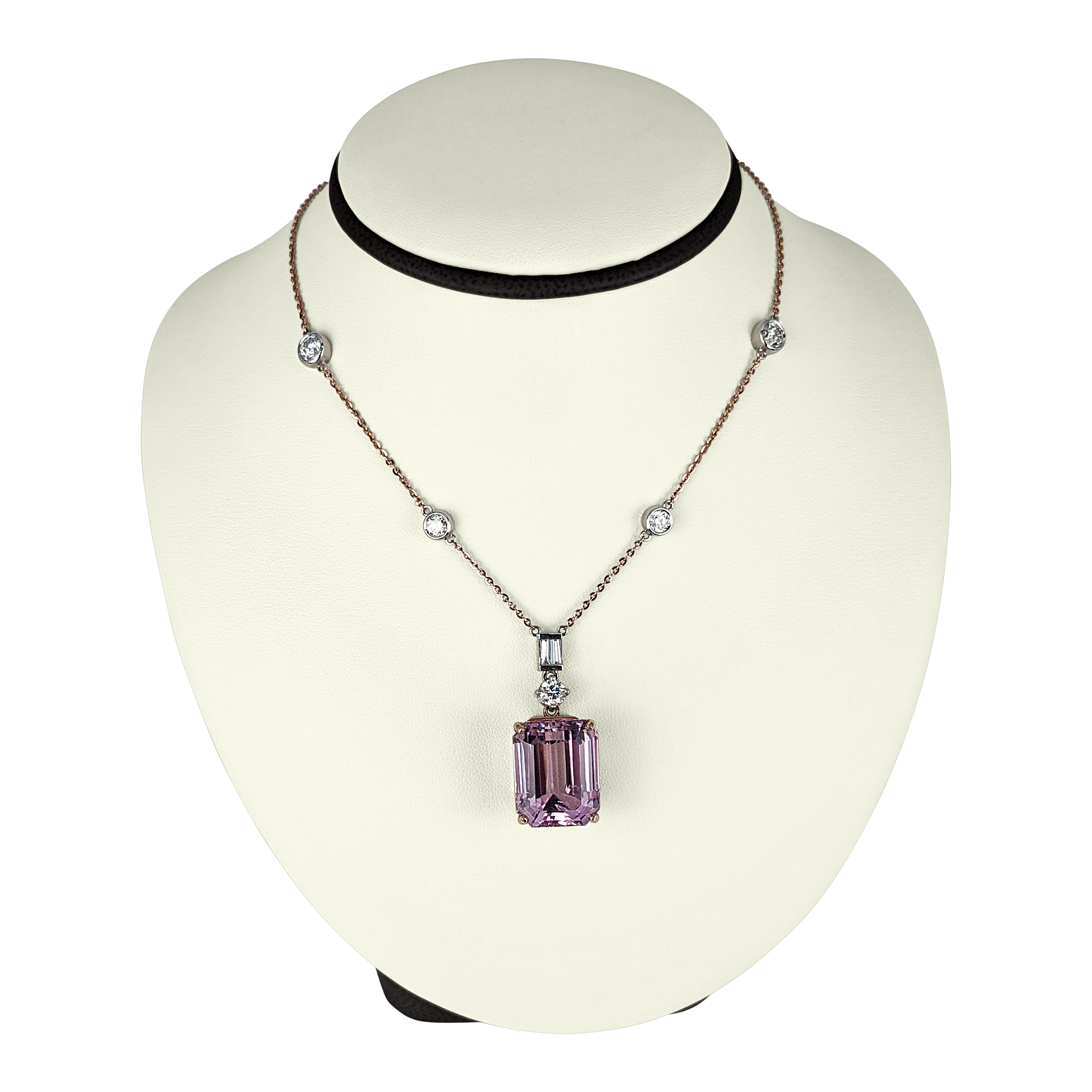 14K Rose Gold Kunzite & Aquamarine Necklace – 36.1 Carat Total Weight