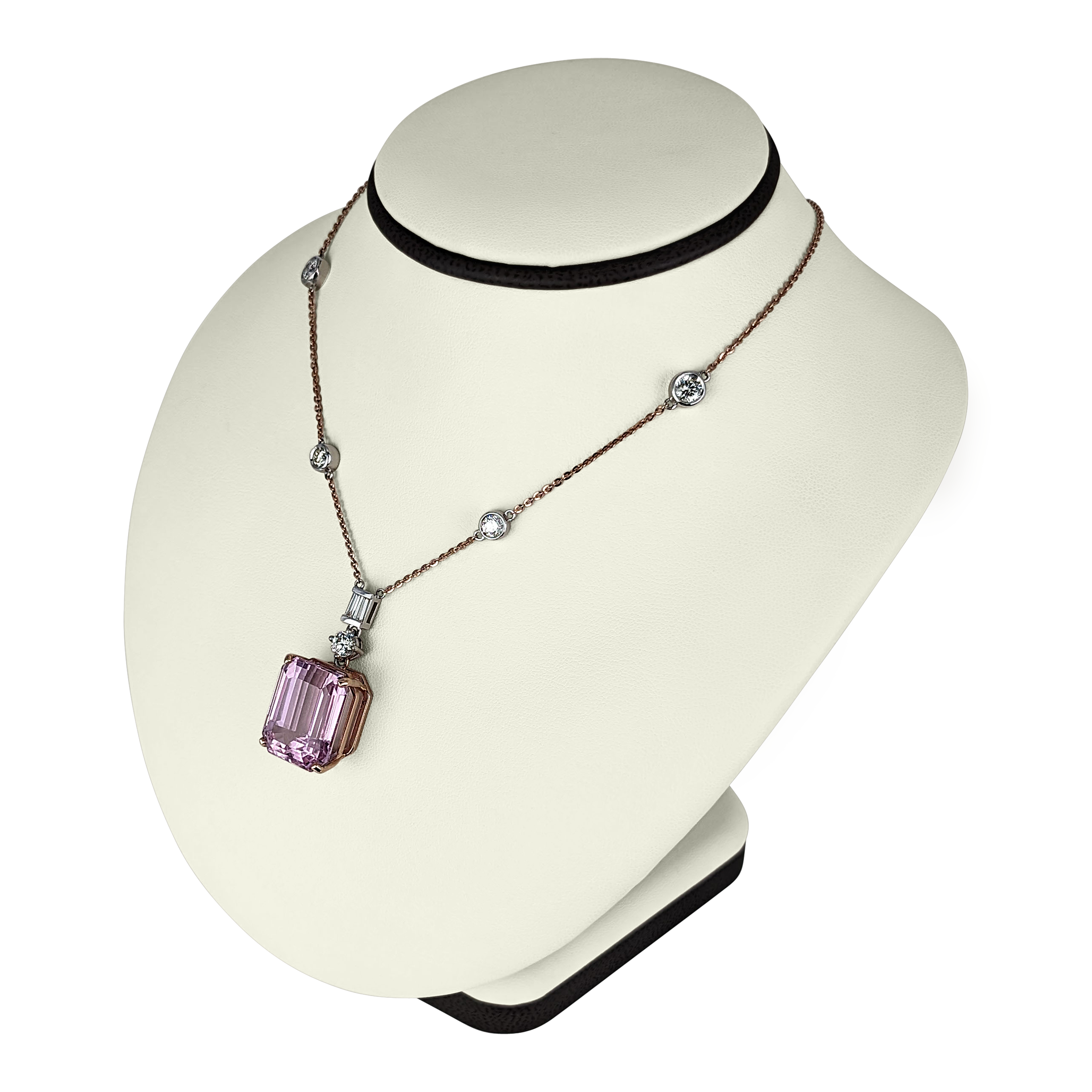14K Rose Gold Kunzite & Aquamarine Necklace – 36.1 Carat Total Weight