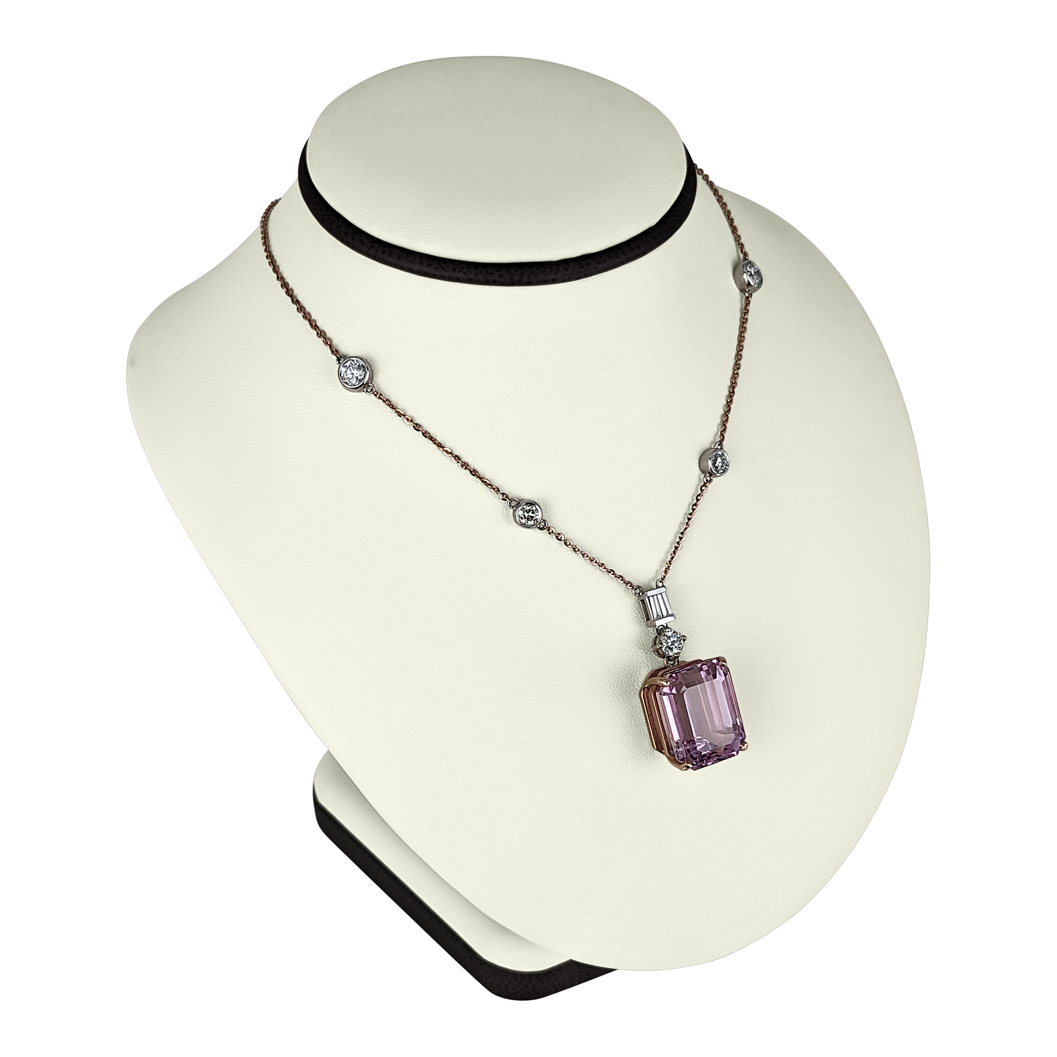 14K Rose Gold Kunzite & Aquamarine Necklace – 36.1 Carat Total Weight