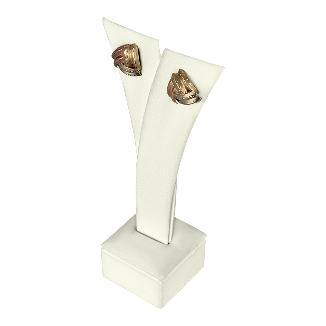 14K Tri-Tone Gold Earrings – Yellow, White & Rose Gold, Lightweight 1.10g Modern Design