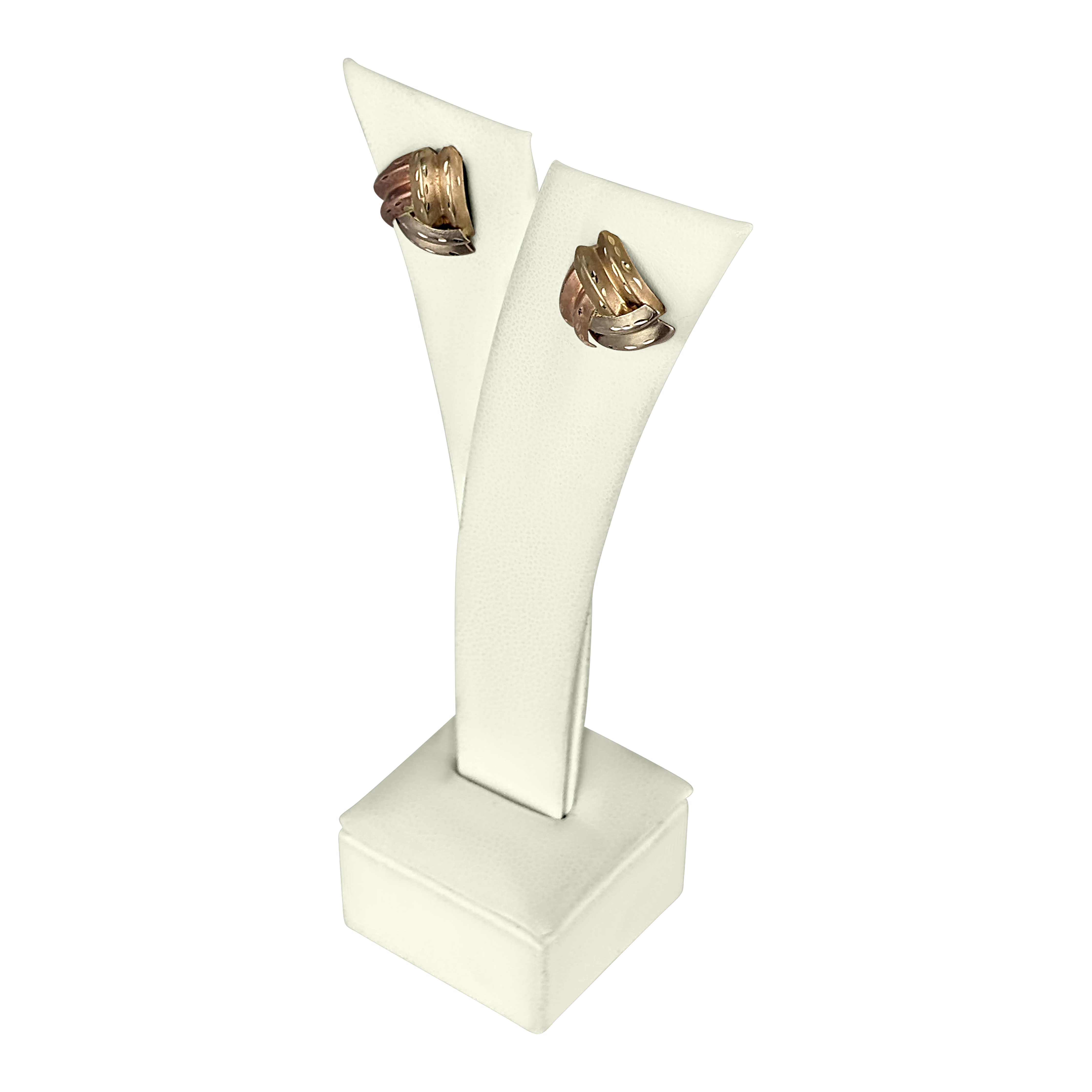 14K Tri-Tone Gold Earrings – Yellow, White & Rose Gold, Lightweight 1.10g Modern Design
