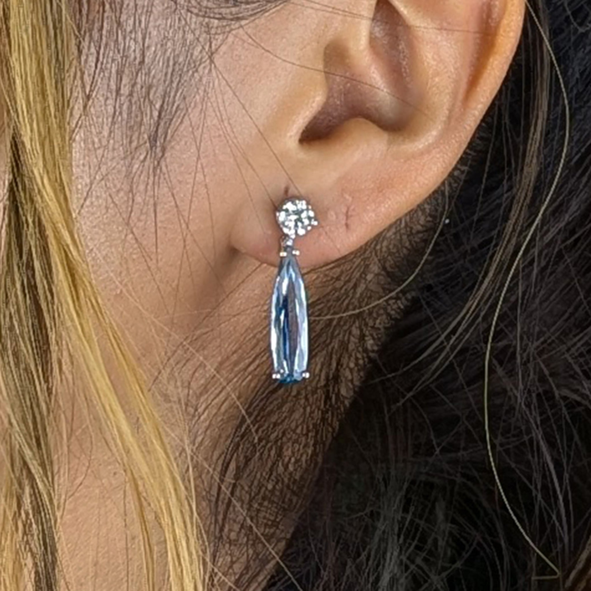 14K White Gold Aquamarine & Diamond Earrings – 4.85 CT Aquamarine, 1.42 CT SI1 Accent Diamonds