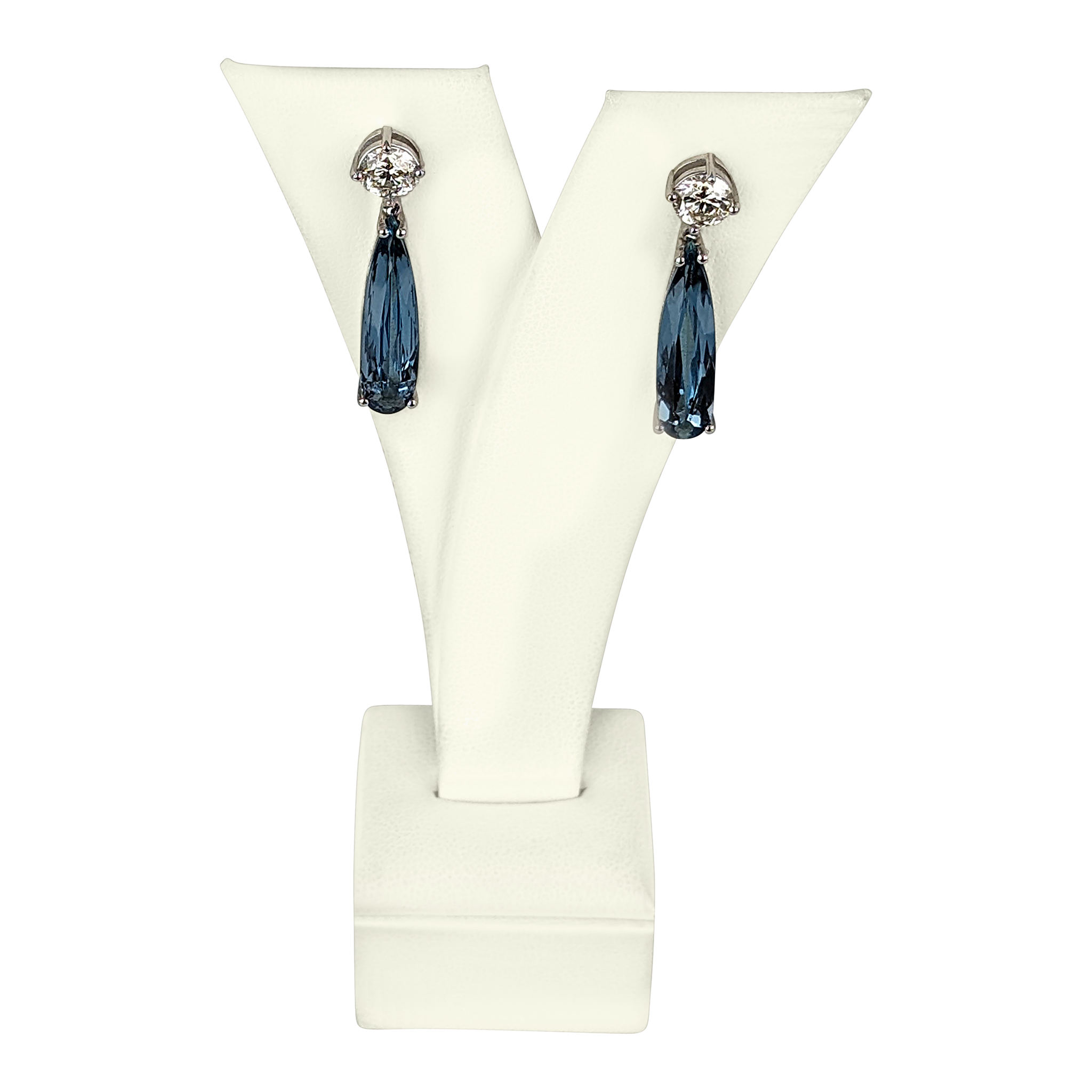 14K White Gold Aquamarine & Diamond Earrings – 4.85 CT Aquamarine, 1.42 CT SI1 Accent Diamonds