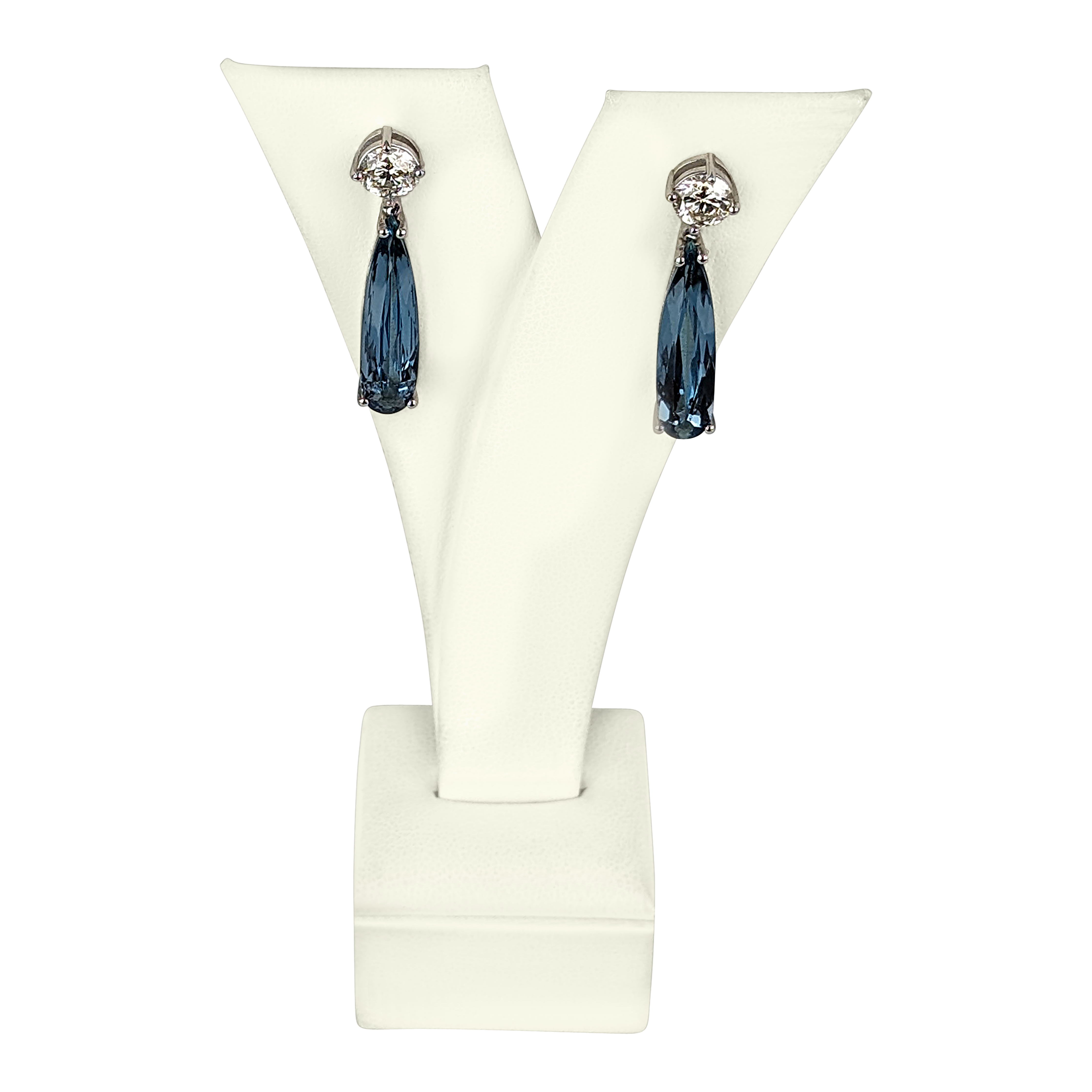 14K White Gold Aquamarine & Diamond Earrings – 4.85 CT Aquamarine, 1.42 CT SI1 Accent Diamonds