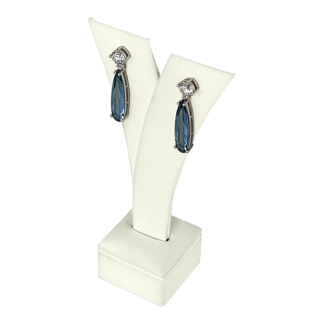 14K White Gold Aquamarine & Diamond Earrings – 4.85 CT Aquamarine, 1.42 CT SI1 Accent Diamonds