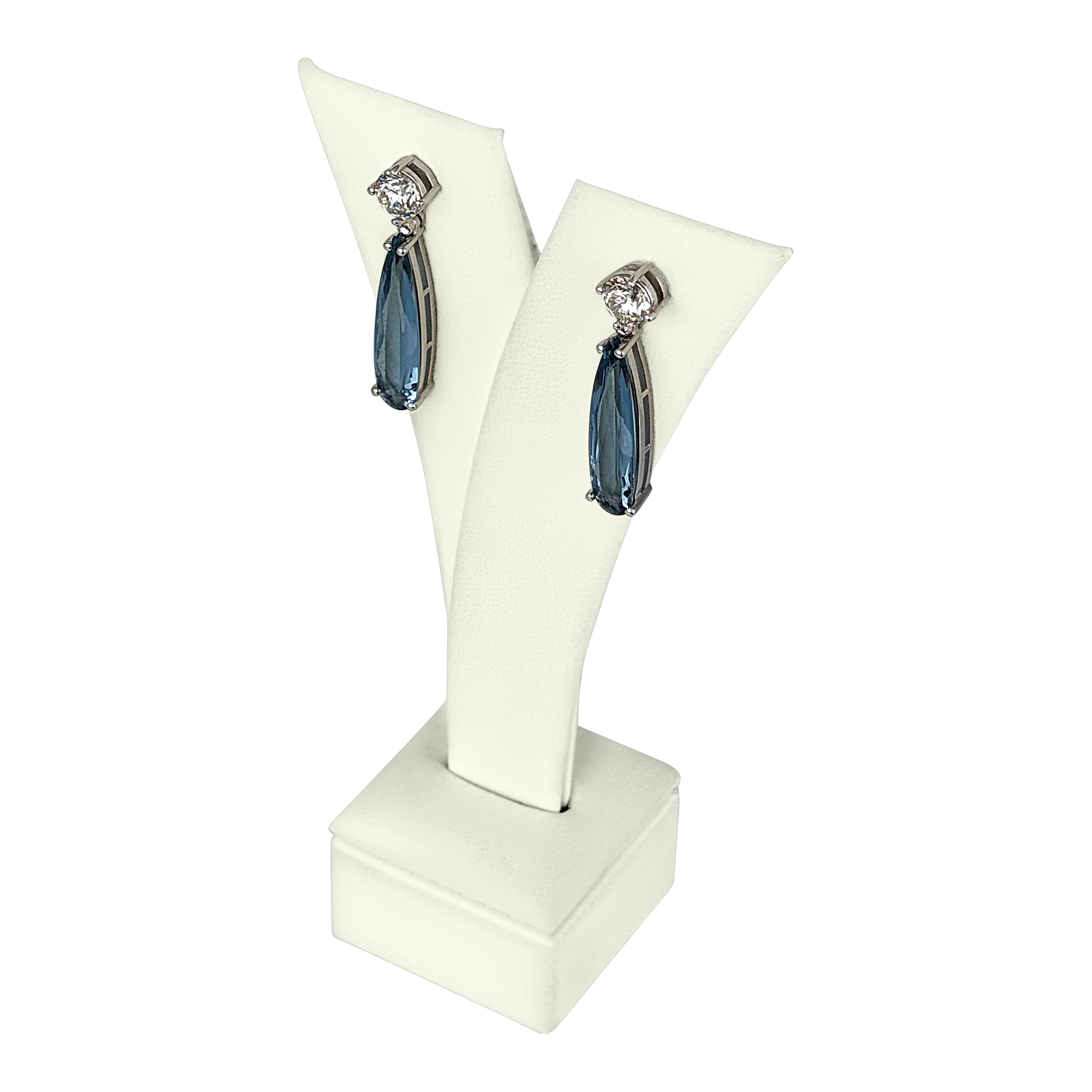 14K White Gold Aquamarine & Diamond Earrings – 4.85 CT Aquamarine, 1.42 CT SI1 Accent Diamonds
