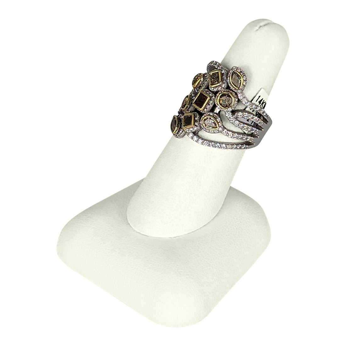 14K White Gold Multi-Color & White Diamond Ring – 9 Color Diamonds, 1.58 CT + 184 Round SI1 G Diamonds, 1.34 CT