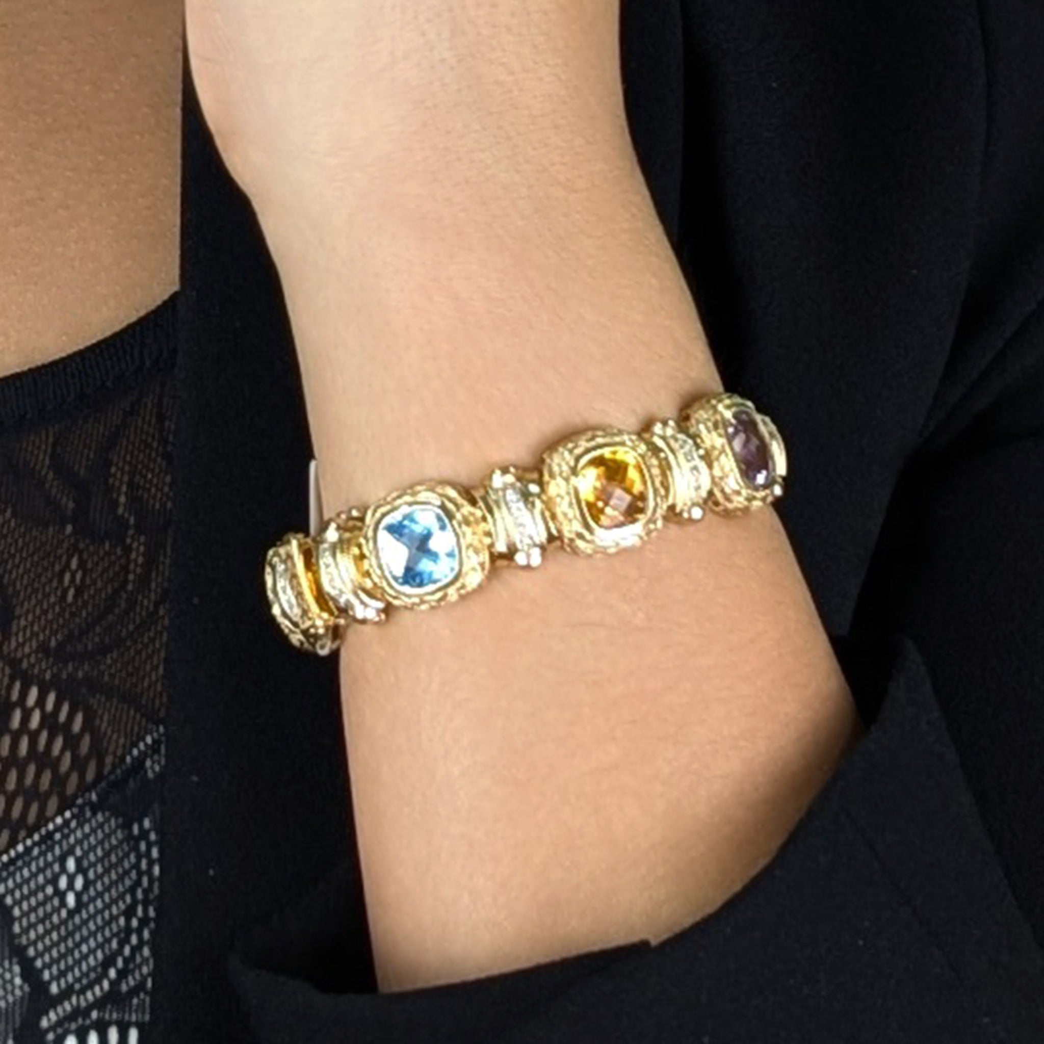 14K Yellow Gold Multi-Gemstone & Diamond Bracelet – 0.50 CTW, 24.8 DWT Statement Jewelry