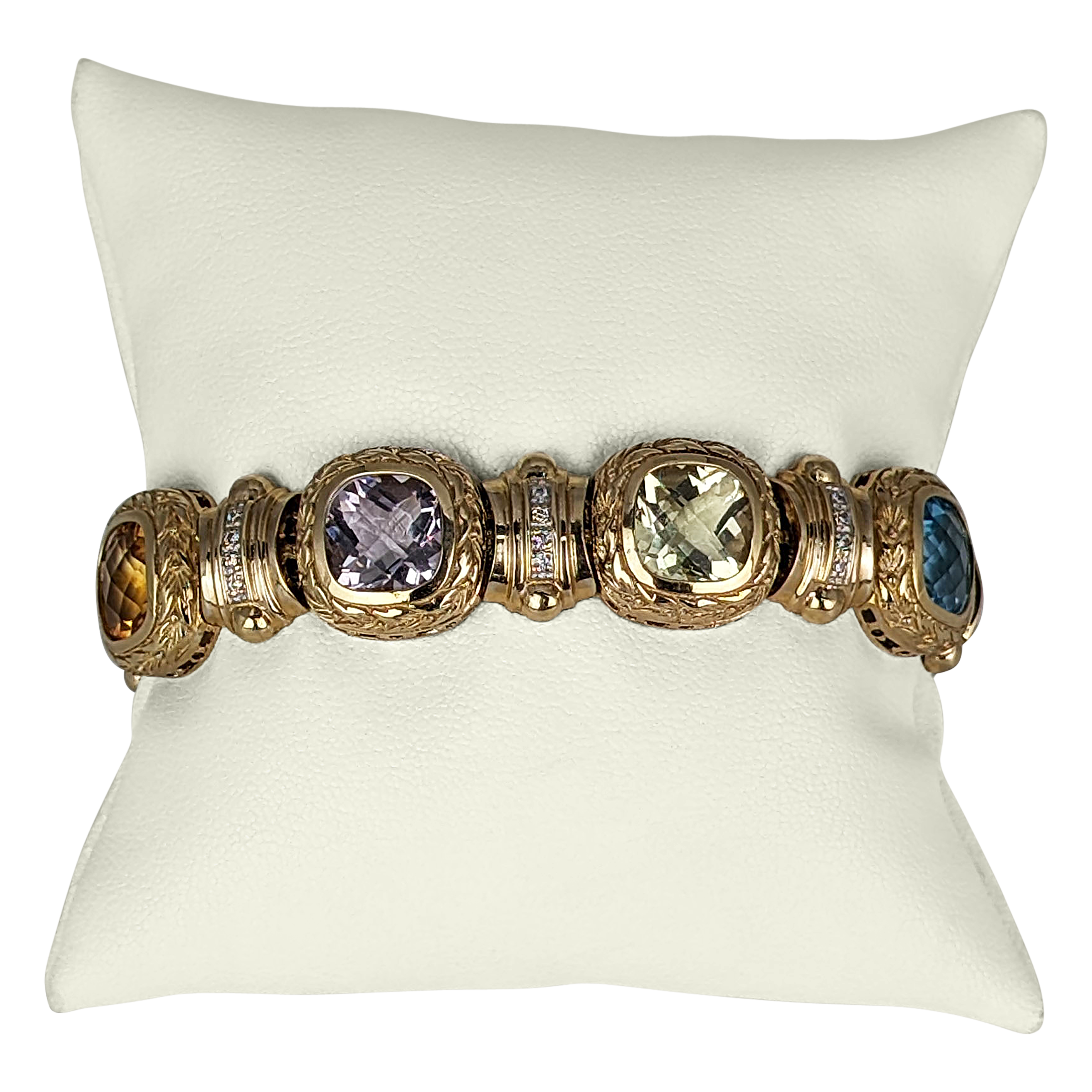 14K Yellow Gold Multi-Gemstone & Diamond Bracelet – 0.50 CTW, 24.8 DWT Statement Jewelry