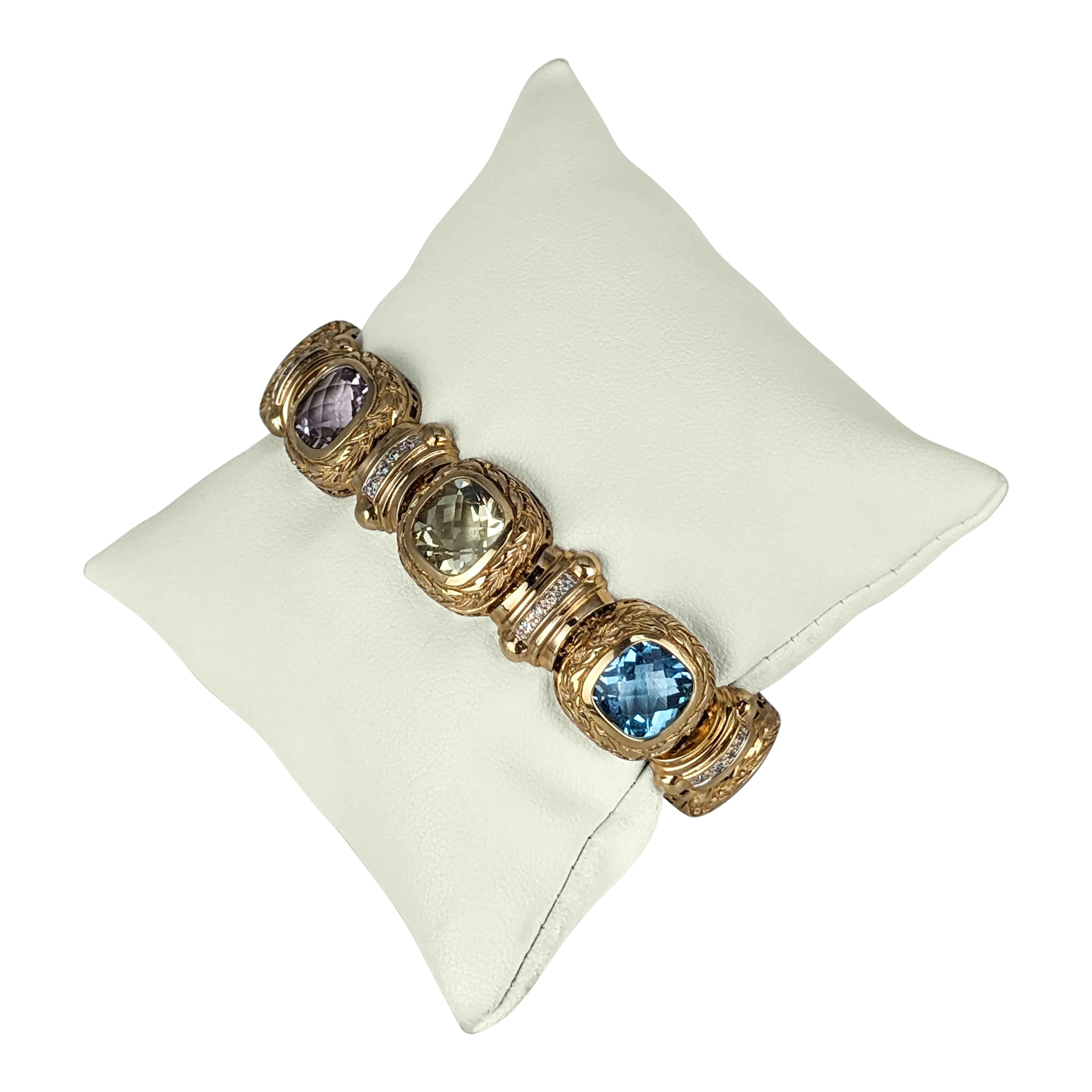 14K Yellow Gold Multi-Gemstone & Diamond Bracelet – 0.50 CTW, 24.8 DWT Statement Jewelry