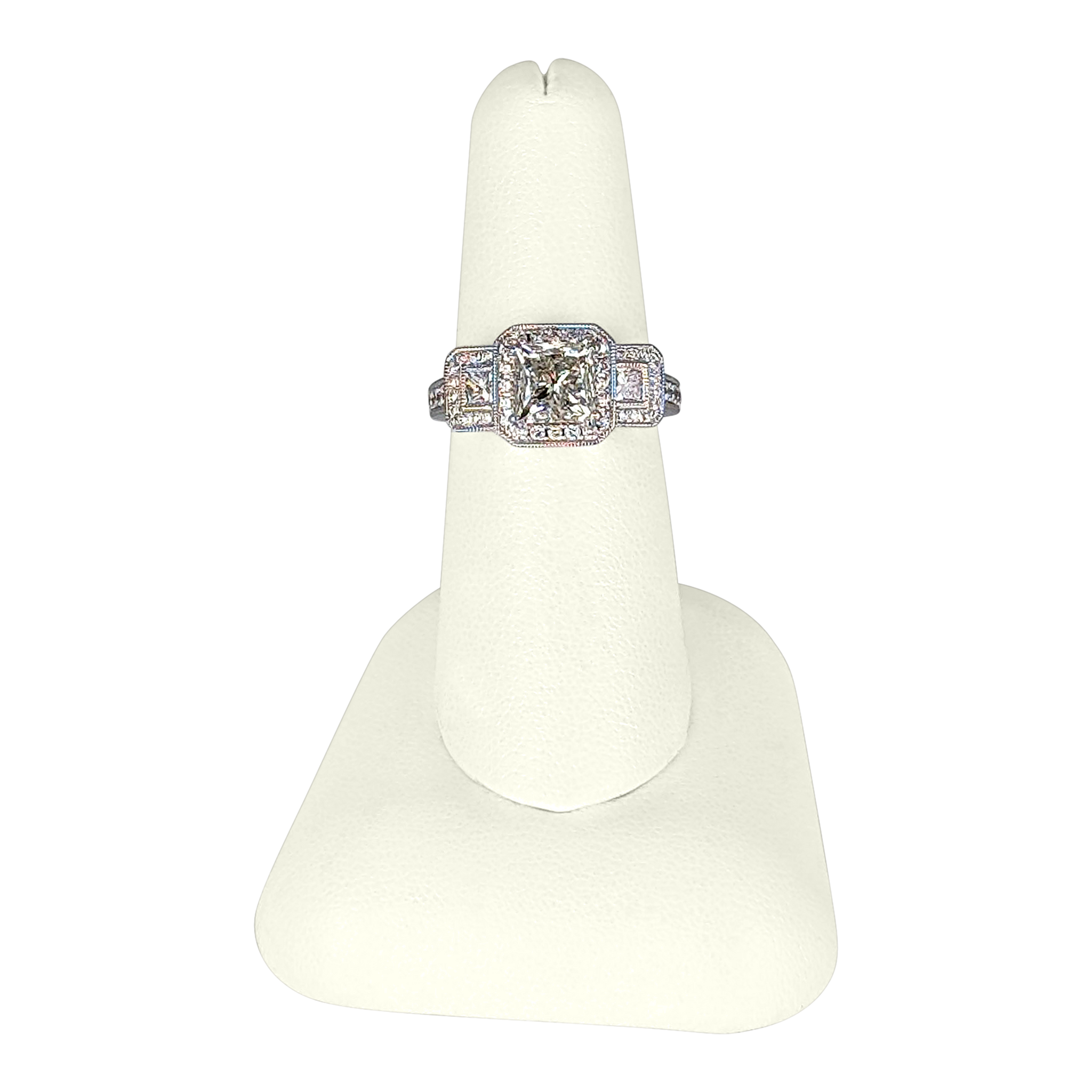 2.01 CT Princess Cut Diamond Ring in 14K White Gold – I1 Center, SI2 G Side Diamonds