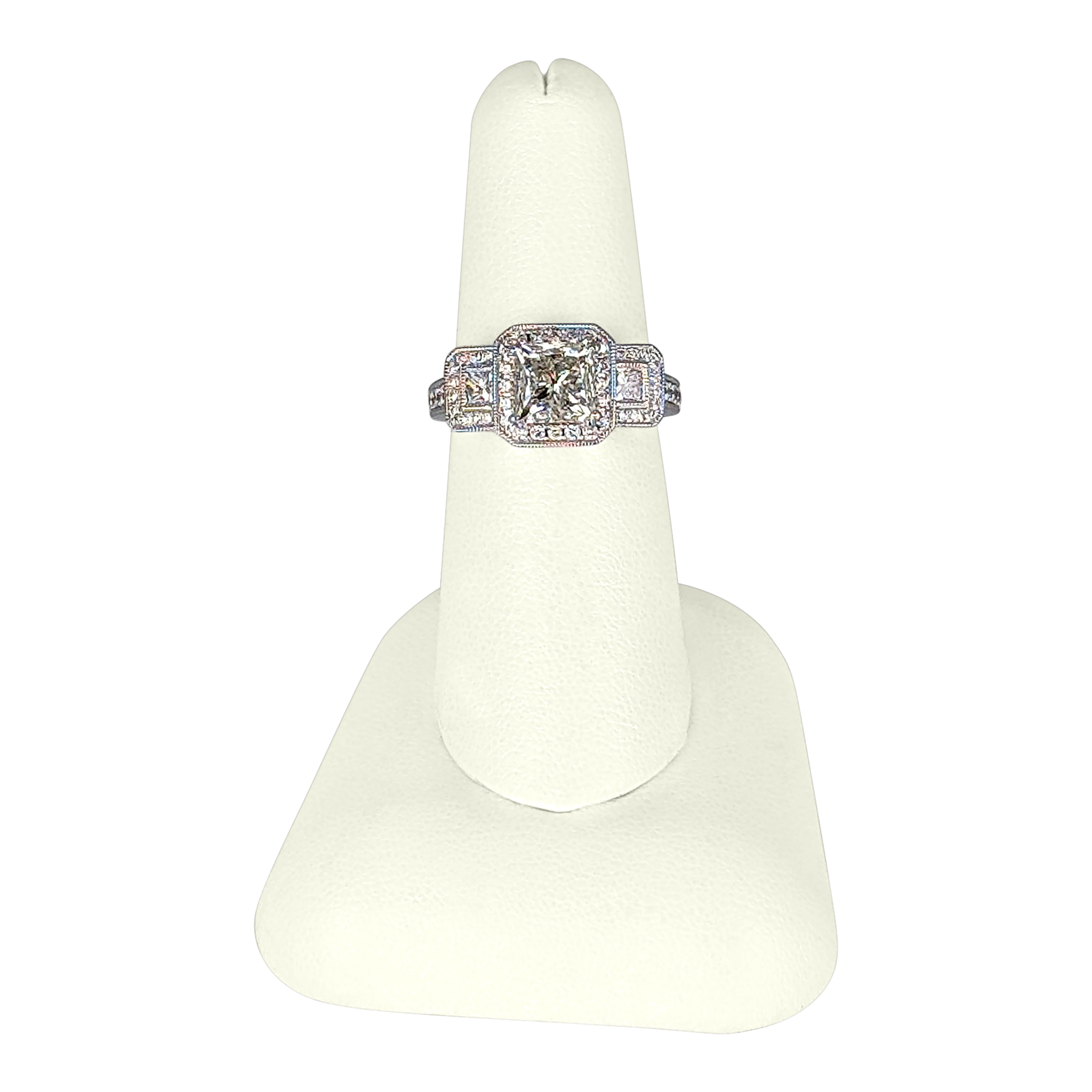 2.01 CT Princess Cut Diamond Ring in 14K White Gold – I1 Center, SI2 G Side Diamonds