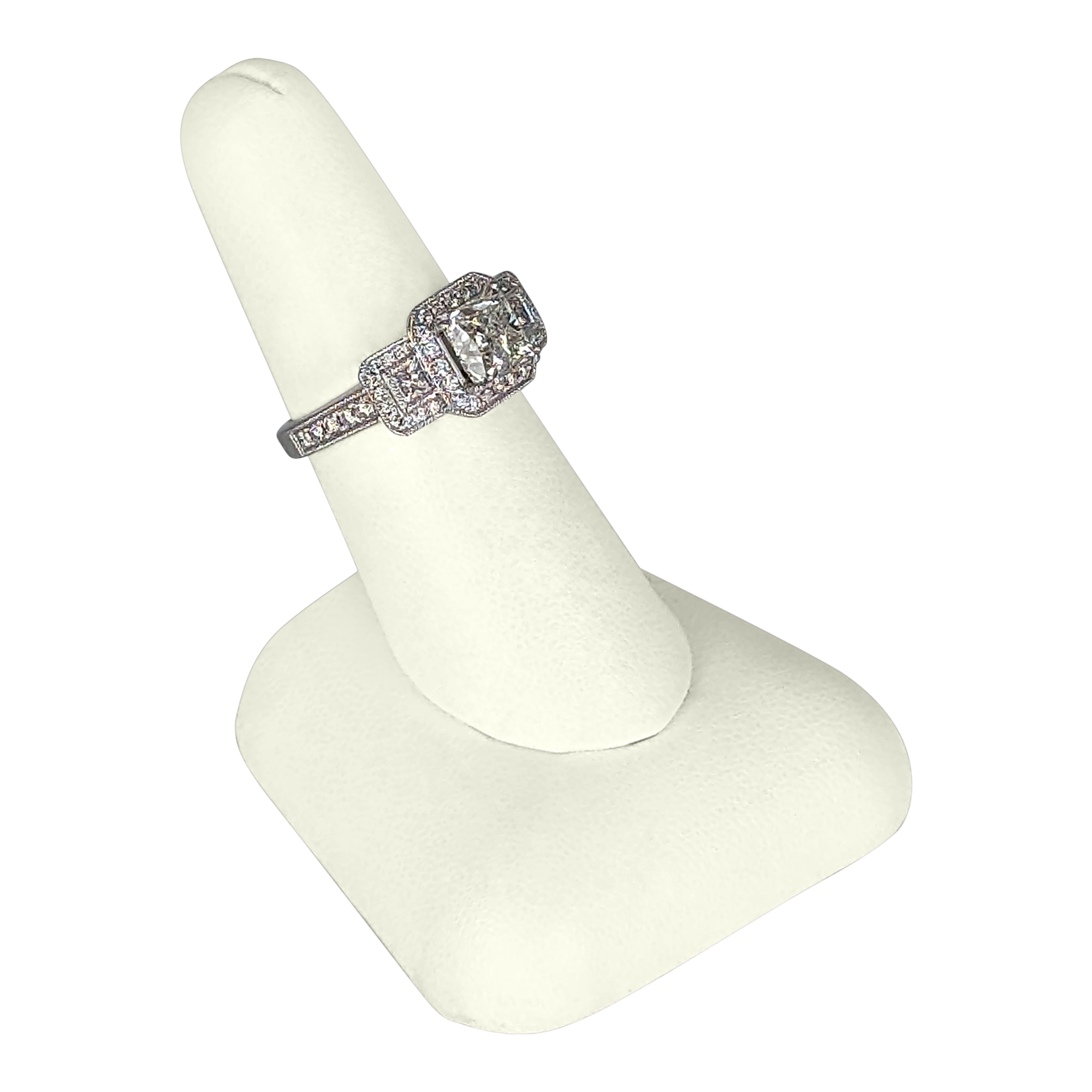 2.01 CT Princess Cut Diamond Ring in 14K White Gold – I1 Center, SI2 G Side Diamonds