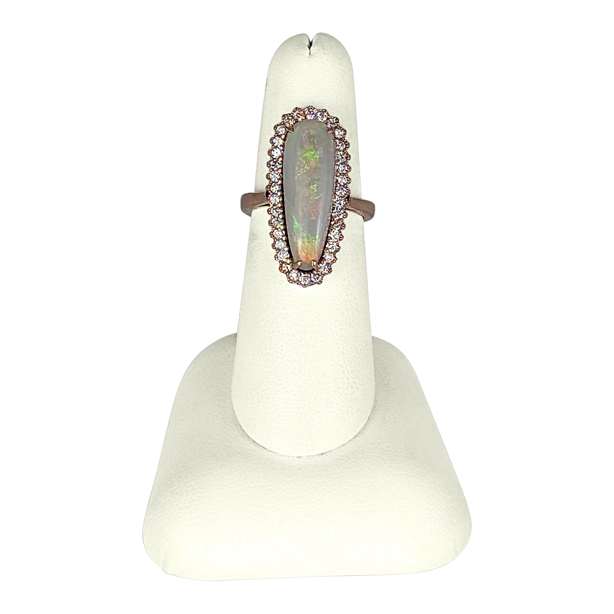 3.36 CT Opal & Diamond Ring in 14K Rose Gold – 34 Round Diamonds, 0.60 CT Total