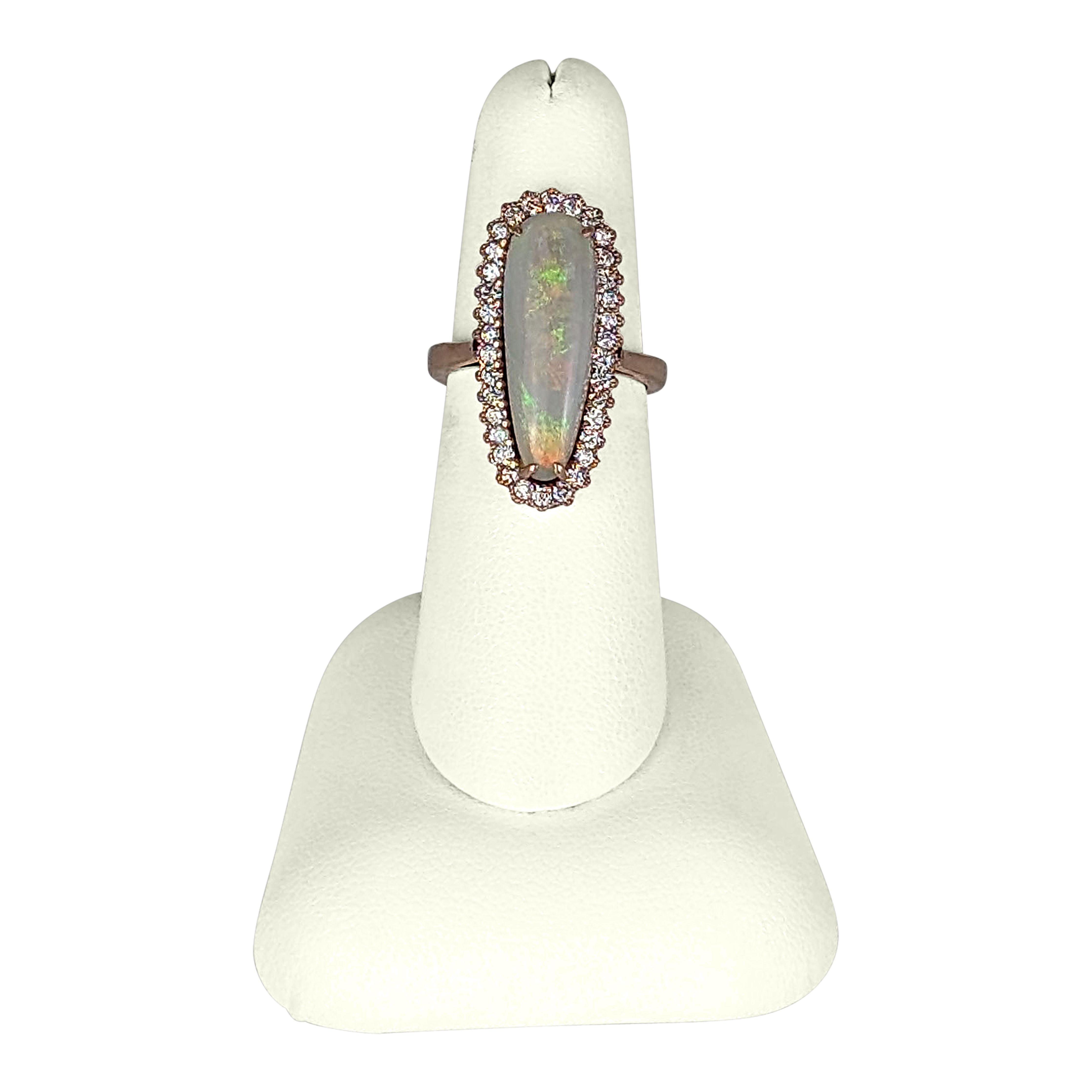 3.36 CT Opal & Diamond Ring in 14K Rose Gold – 34 Round Diamonds, 0.60 CT Total
