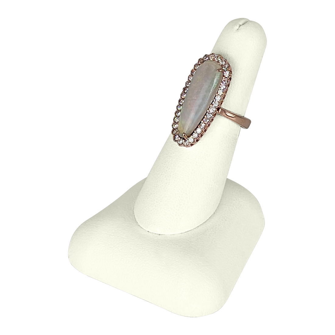 3.36 CT Opal & Diamond Ring in 14K Rose Gold – 34 Round Diamonds, 0.60 CT Total
