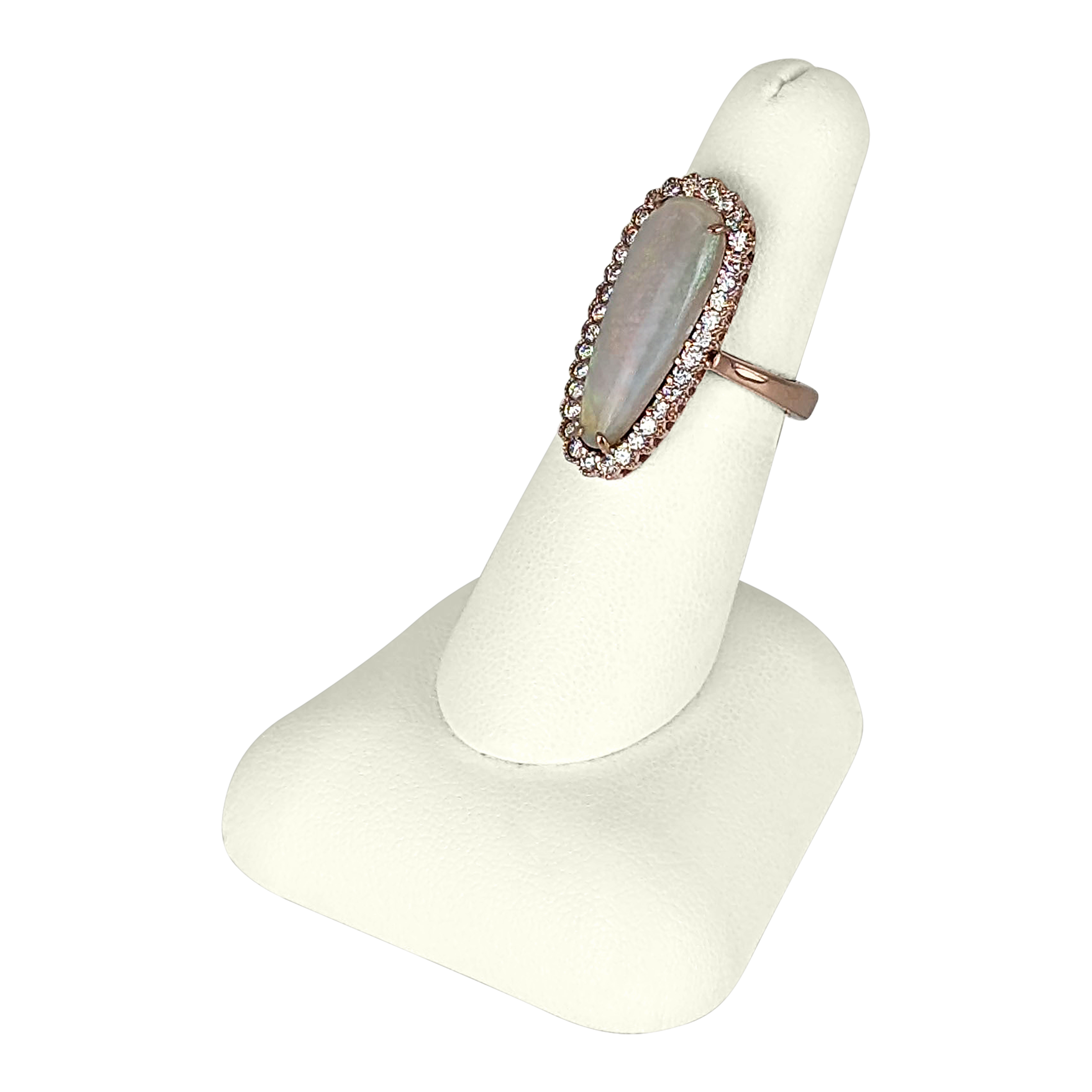 3.36 CT Opal & Diamond Ring in 14K Rose Gold – 34 Round Diamonds, 0.60 CT Total