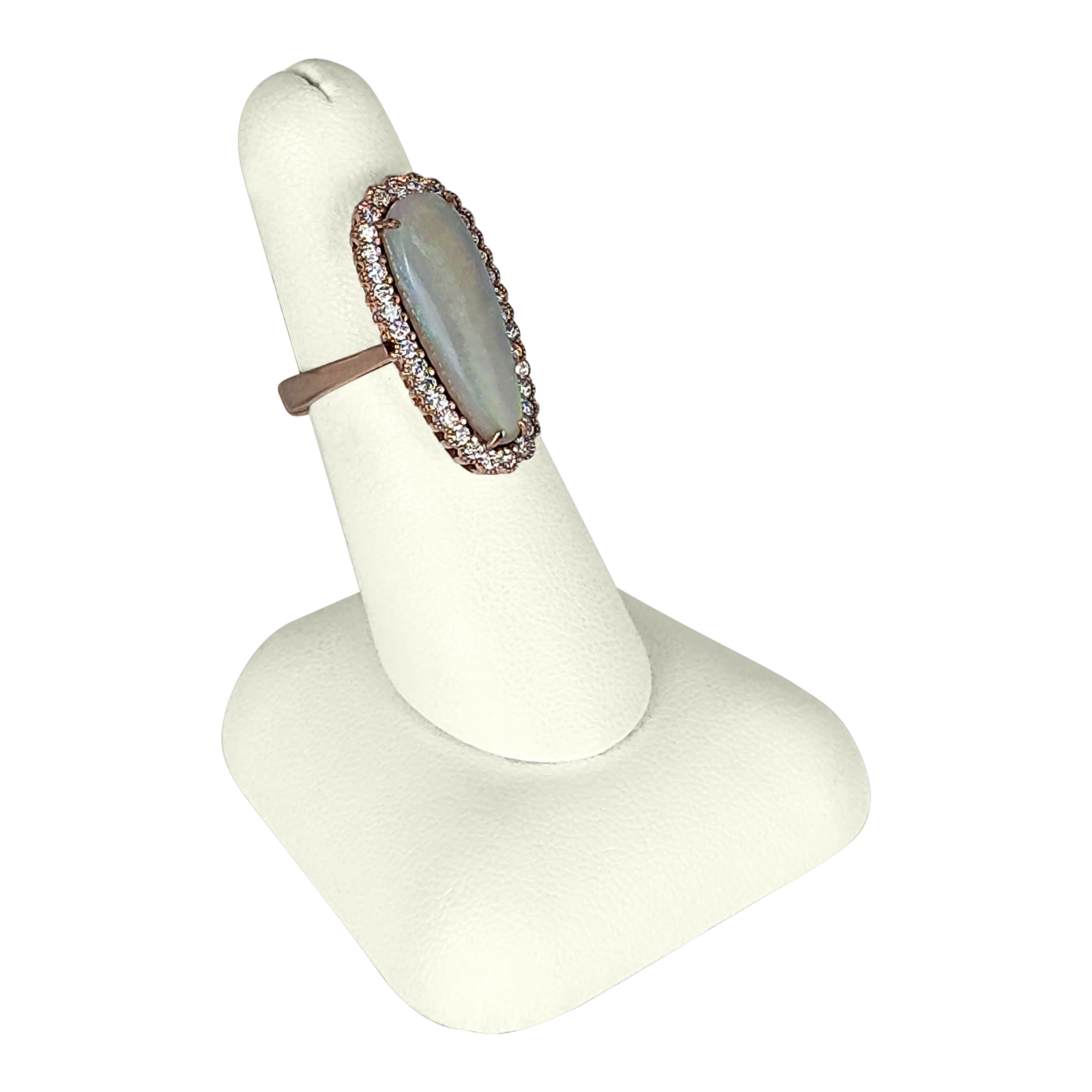 3.36 CT Opal & Diamond Ring in 14K Rose Gold – 34 Round Diamonds, 0.60 CT Total