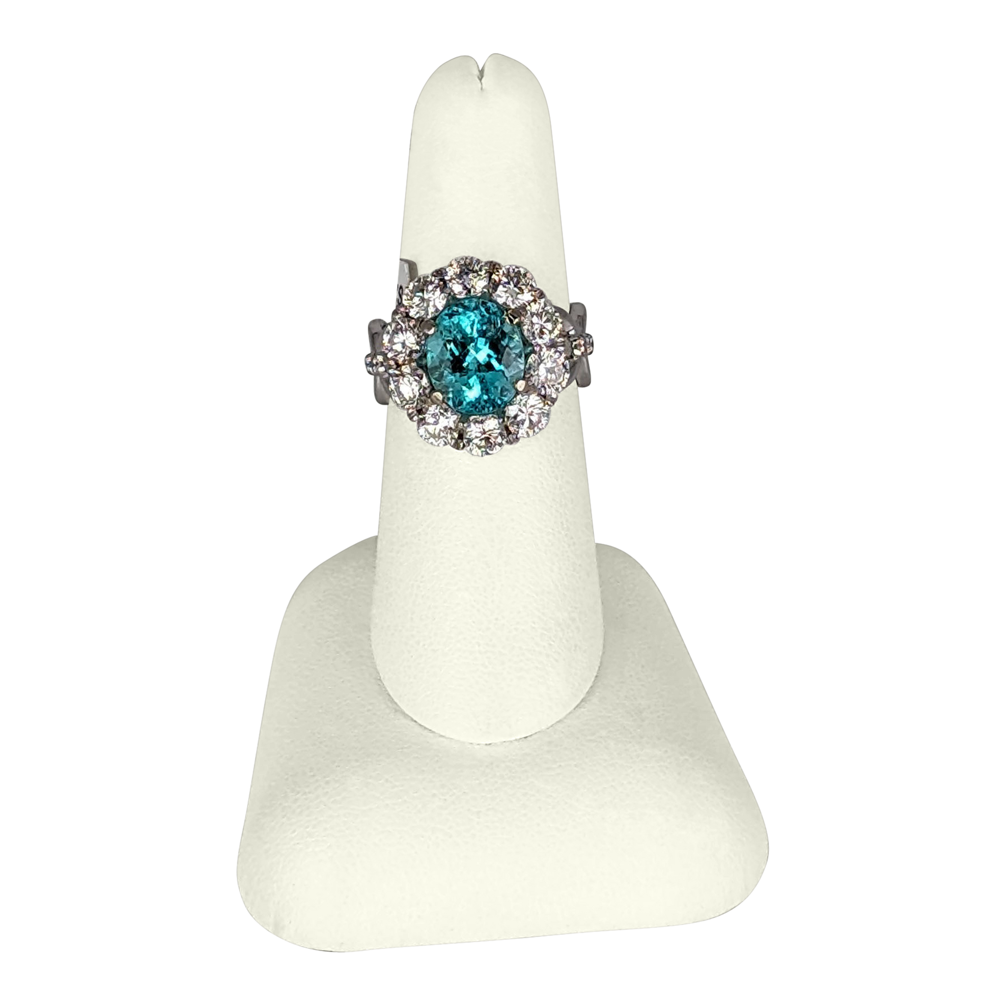 3.52 CT Paraiba Ring in 14K White Gold – 10 Diamonds, 2.61 CT VS2 G Clarity
