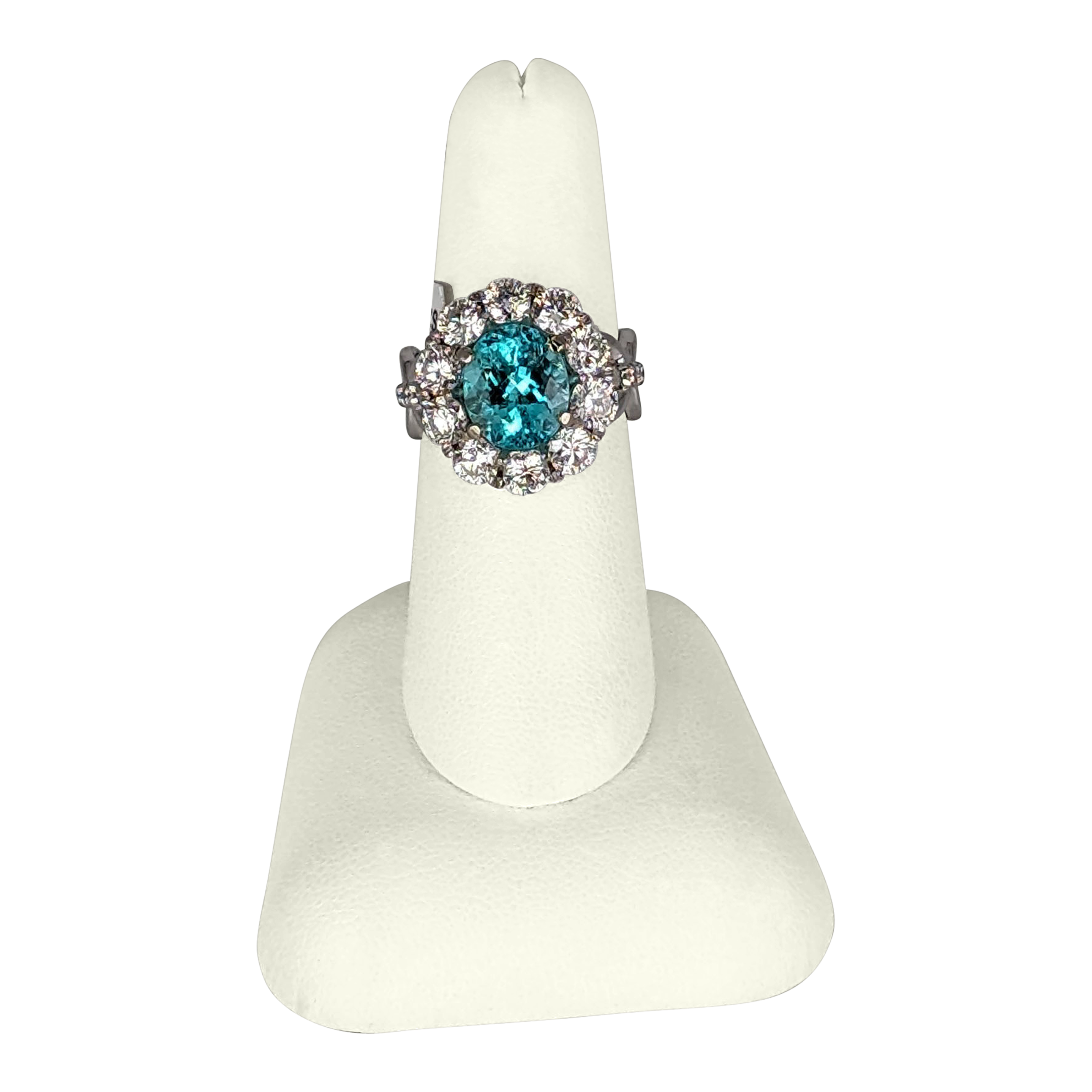 3.52 CT Paraiba Ring in 14K White Gold – 10 Diamonds, 2.61 CT VS2 G Clarity
