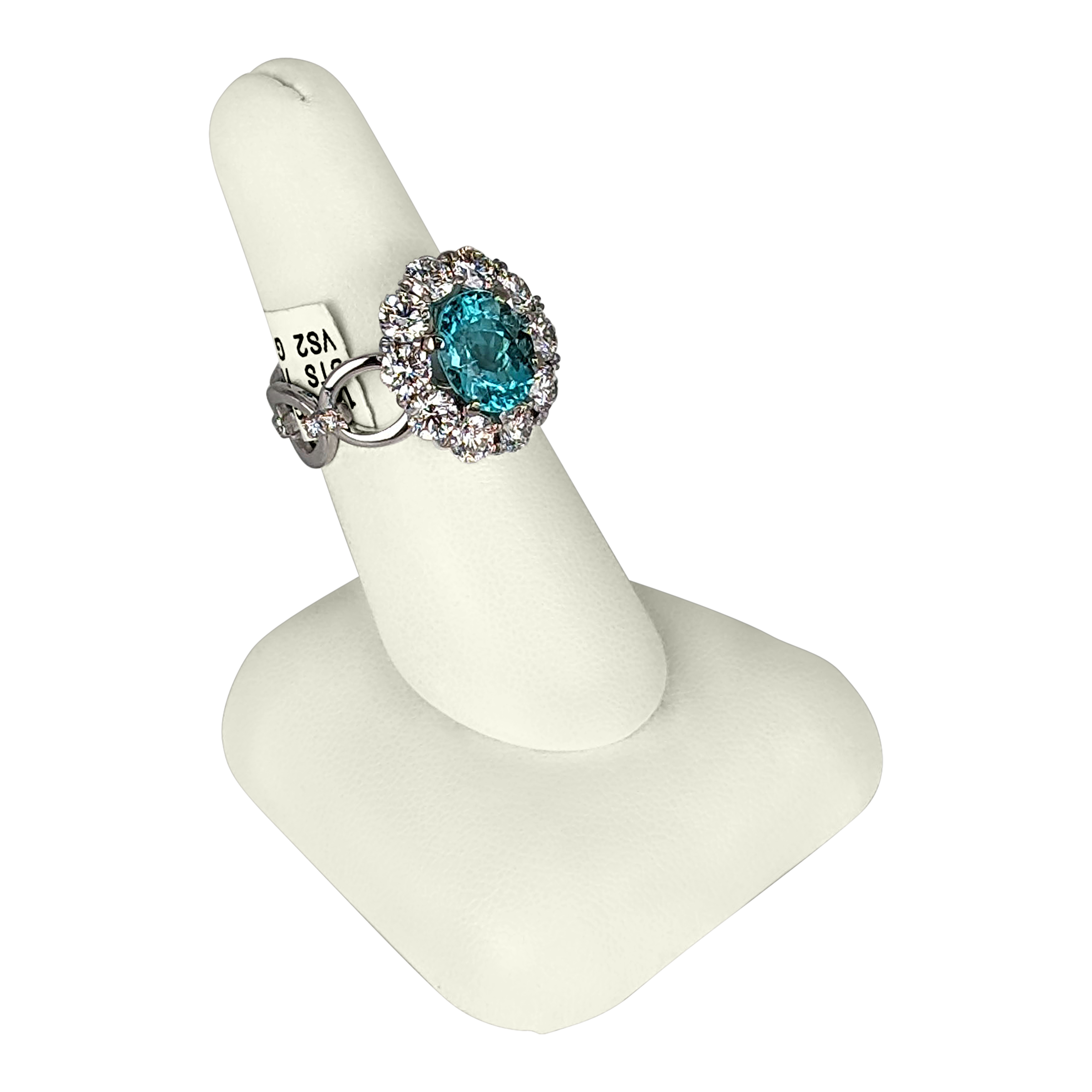 3.52 CT Paraiba Ring in 14K White Gold – 10 Diamonds, 2.61 CT VS2 G Clarity