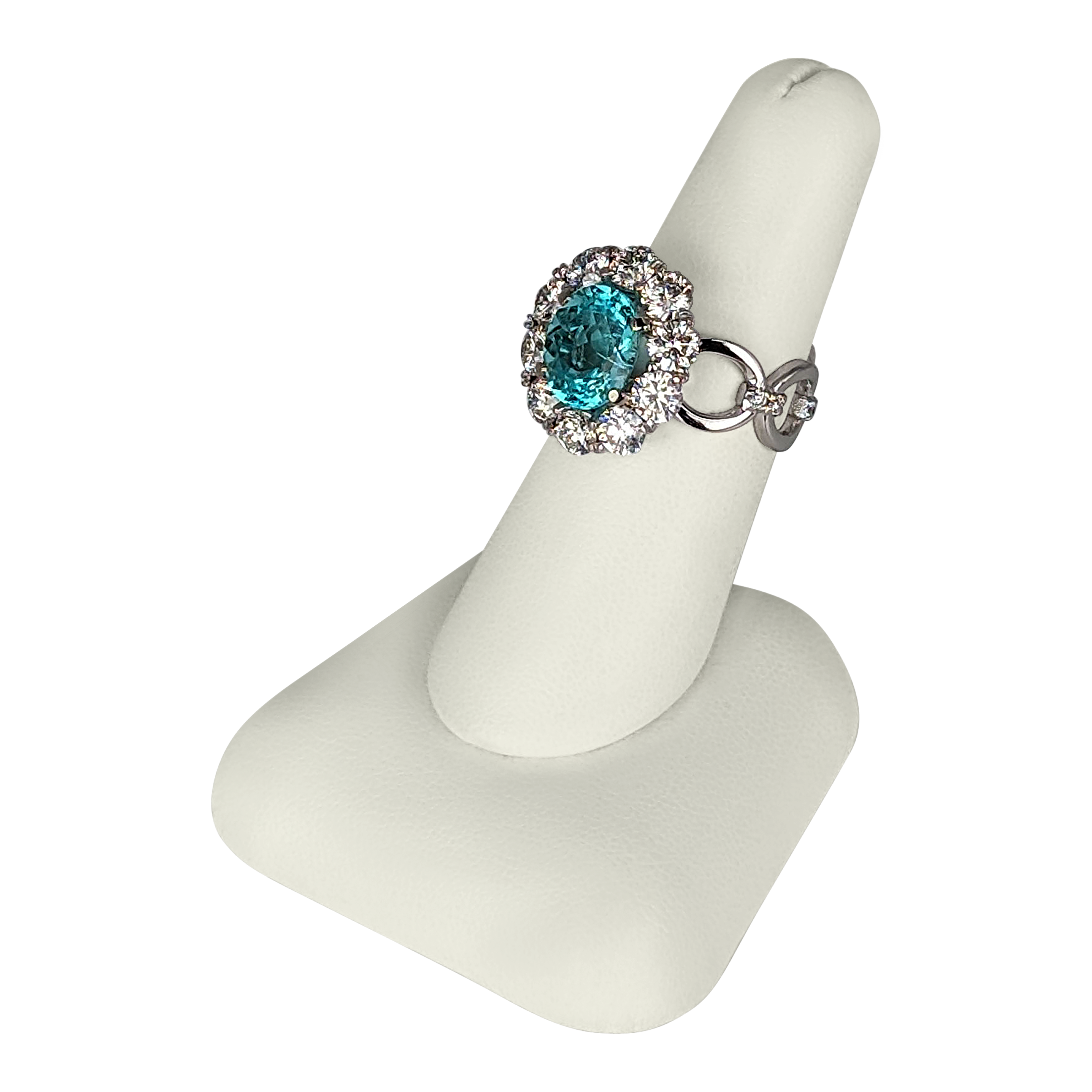 3.52 CT Paraiba Ring in 14K White Gold – 10 Diamonds, 2.61 CT VS2 G Clarity